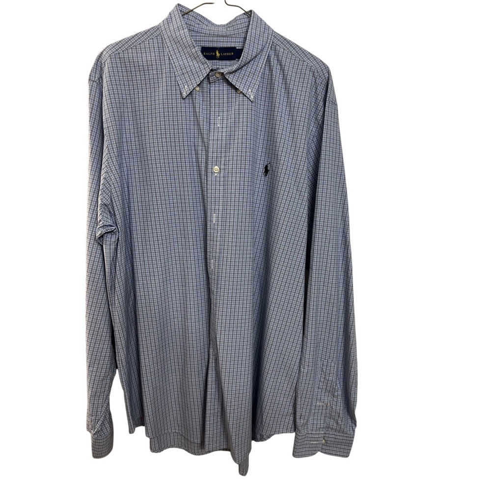 Ralph Lauren Mens XL Button Down Long   Plaid Shirt Polo Player‎ Logo